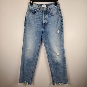 Pistola Womens Jeans Raw Hem Crop Button Fly 26 High Rise Medium Wash Distressed